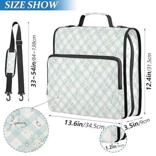Gingham Zipper Binder 3 Ring Binder with Zipper 1.5 Inch Shoulder Strap & Handle Binders Organizer Bag Seafoam Green - color: Seafoam Green