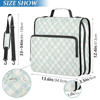 Gingham Zipper Binder 3 Ring Binder with Zipper 1.5 Inch Shoulder Strap & Handle Binders Organizer Bag Seafoam Green - color: Seafoam Green