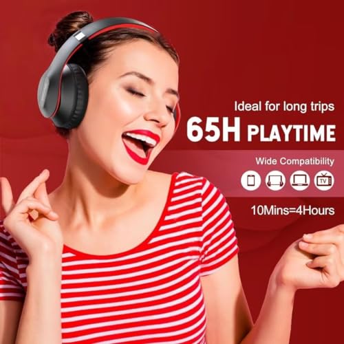 Wireless Bluetooth Headphones Over Ear 65H Playtime HiFi Stereo Headset with Microphone and 6EQ Modes Foldable Bluetooth 6.0 Headphones for Travel Smartphone Computer Laptop - color: Black
