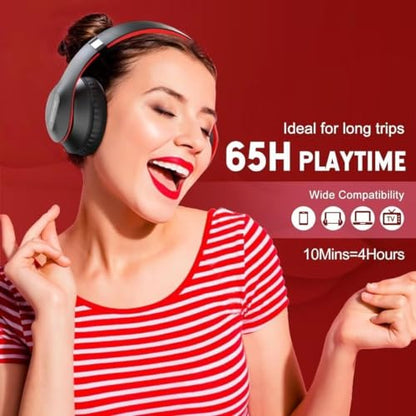 Wireless Bluetooth Headphones Over Ear 65H Playtime HiFi Stereo Headset with Microphone and 6EQ Modes Foldable Bluetooth 6.0 Headphones for Travel Smartphone Computer Laptop - color: Black