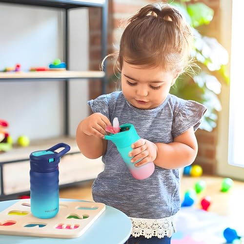 HAUSHOF Kids Water Bottle 12 oz BPA-free with Straw and Stickers, Stainless Steel Vacuum Double Wall Insulated cup with Leak Proof for school, Gift, Boys (Blue and Green) - color: Blue and Green(1 Pack)