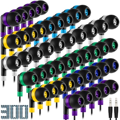 Kigeli 300 Packs Bulk Earbuds Headphones Wired Earphones for Classroom Kids Colorful in Ear Students Ear Buds with 3.5mm Jack for Laptop School Library Supplies, No Microphone (Interlaced Black) - color: Interlaced Black