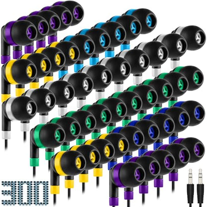 Kigeli 300 Packs Bulk Earbuds Headphones Wired Earphones for Classroom Kids Colorful in Ear Students Ear Buds with 3.5mm Jack for Laptop School Library Supplies, No Microphone (Interlaced Black) - color: Interlaced Black