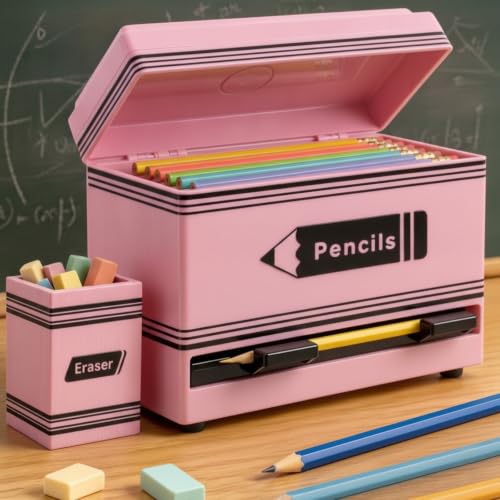 Pencil Dispenser for Classroom, 2Pcs Classroom Organization Set, Interactive Pencil Holder with Eraser Holder, Pencils Station for Teacher & Student, Teacher Must Have, Back to School Supplies(Pink) - color: Pink