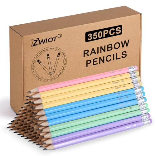 ZWlOT Wood-Cased Pencils, Pre Sharpened Pencils, 350 Count #2 HB Pencil with Eraser Bulk, School Classroom Teacher Supplies Gifts - style: 350 Count Pastel