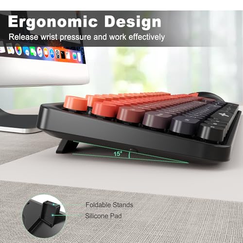 Wireless Keyboard and Mouse Combo, 2.4GHz Colorful Cute Round Keycaps Keyboard for Office Computer PC Desktops Laptop (2050-Red Black) - color: 2050-Red Black