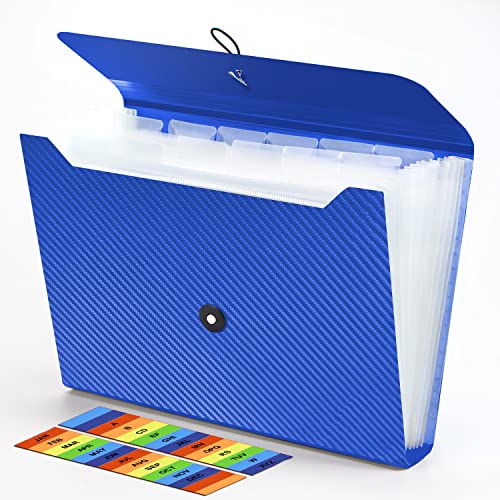 Expanding File Folder, 13 Pockets Accordian File Holder Organizer, A4 Letter Size Paper Document Receipt Organizer Accordion Filing Folder for Classroom, Home, Office and Travel - color: Blue