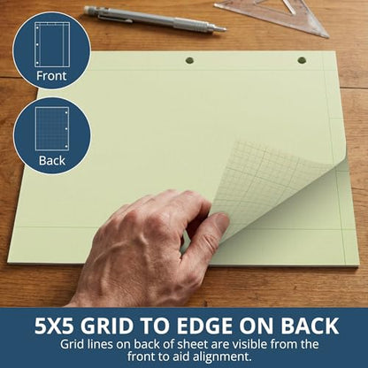 Roaring Spring Graph Ruled Engineering Pad, Engineering Graph Paper Pad, 24 Pack, 5x5 Grid to Edge, 8.5" x 11", 100 Sheets, 3 Hole Punched, Green Tinted Sheets, Made in USA - color: Green, size: Grid-to-Edge (100 Sheets) (Pack of 24)