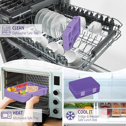 Kids Bento Lunch Box with Ice Pack, 5 Compartments Leak-Proof Bento Box with Utensils, 5.5-Cup Capacity for Adults & Ages 8+, BPA Free, Microwave & Dishwasher Safe, Purple - color: Purple