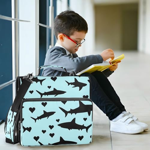 3 Ring Zipper Binder With Shoulder Strap Documents Storage Organizer Animal Dog - color: White Shark Pattern