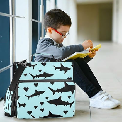 3 Ring Zipper Binder With Shoulder Strap Documents Storage Organizer Animal Dog - color: White Shark Pattern