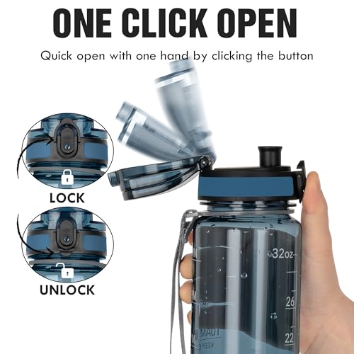 OLDLEY Water Bottle, 32oz Motivational Sports Water Bottle with Time Marker - Times to Drink - Tritan, BPA Free, Wide Mouth Leakproof,Misty Teal - color: Misty Teal