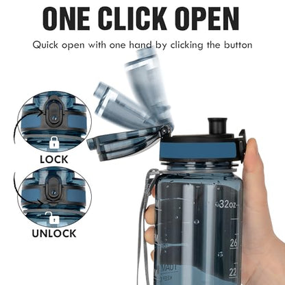 OLDLEY Water Bottle, 32oz Motivational Sports Water Bottle with Time Marker - Times to Drink - Tritan, BPA Free, Wide Mouth Leakproof,Misty Teal - color: Misty Teal