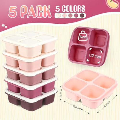 Honeydak 5 Pack Snack Containers 4 Compartment Bento Snack Boxes Reusable Lunchable Containers with Lids Divided Meal Prep Lunch Food Storage Box for School Work Travel(Rose Red Ombre,Equal) - color: Rose Red Ombre, style: Equal