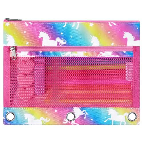 WAWSAM Unicorn Pencil Pouch for 3 Ring Binder, Binder Pencil Pouches for Girls with Zipper, Pencil Case with Clear Window, Cosmetic Bags for Office School College Supplies - color: Unicorn