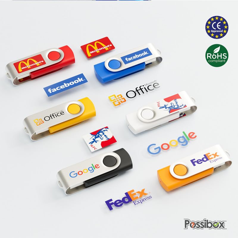 Custom Swivel USB Flash Drive 256MB Promotional Product Personalized with Your Logo - Bulk USB 2.0 - Customizable 50 Pack - size: 256MB
