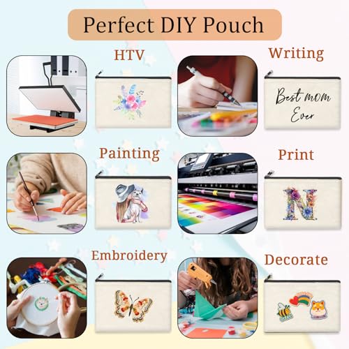 10PCS Blank DIY Canvas Zipper Bags Pencil Case Pouch Makeup Bags Bulk，6.9×9Inch Large-Capacity Multi-Purpose Toiletry Bag Portable Travel Storage Bag - color: 10pcs Beige Pencil Case