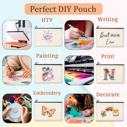 15PCS Large Blank DIY Canvas Pencil Pouch Makeup Bags Bulk，6.9×9Inch Large-Capacity Multi-Purpose Toiletry Bag Zipper Pouch Travel Storage Bag - color: 15pcs Beige