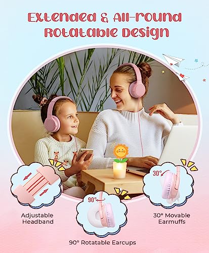 DyBaxa Kids Headphones, Wired Foldable On-Ear Headphones for Kids, Volume Limiter 94dB, Kid Headphones for School Classes Travel, 3.5mm Jack Kids Headset Compatible Smartphones Tablet, Pink - color: Pink