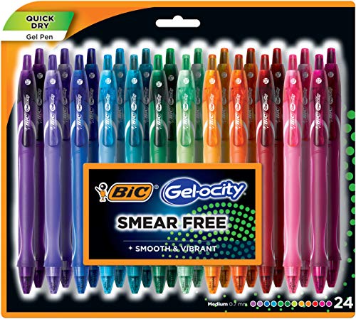 BIC Gelocity Quick Dry Colored Gel Pens, 0.7mm, Black Ink Pens, Pack of 24 | Fast Drying Ink & Comfortable Grip Gelocity Pens, Teacher Supplies and School Supplies for Classrooms and Office Desks