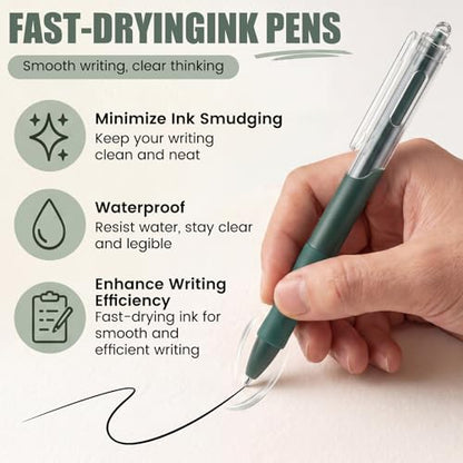 Dunzoom 13 Pack 0.5mm Black Ink Gel Pens 1.0mm Ballpoint Pen Retractable Fine Point Neutral Pens Bulk Quick Dry Smooth Writing for Back to School Office Supplies Note Taking Meeting(Green) - color: Green