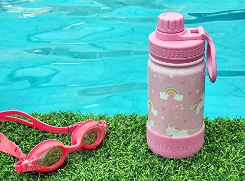 CHILLOUT LIFE 12oz Kids Insulated Stainless Steel Water Bottle with Leak Proof Spout Lid & 144 Stickers - color: Pink Unicorn, style: 12 oz