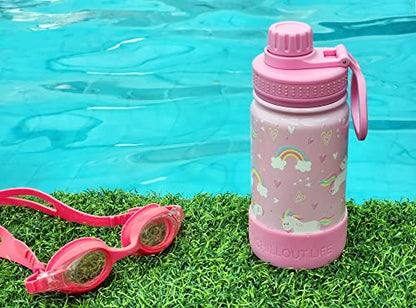 CHILLOUT LIFE 12oz Kids Insulated Stainless Steel Water Bottle with Leak Proof Spout Lid & 144 Stickers - color: Pink Unicorn, style: 12 oz