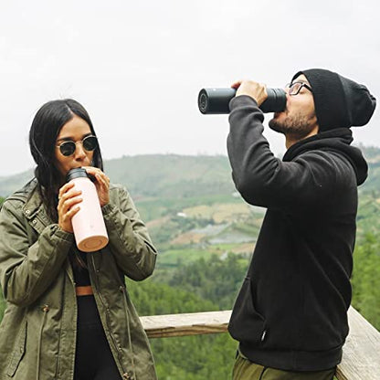 JoyJolt Triple Insulated Water Bottle with Straw Lid AND Flip Lid! 32oz, 12 Hour Hot/Cold Vacuum Insulated Stainless Steel Large Bottle. BPA-Free Leakproof Thermos Water Bottles - color: Blush Pink, size: 32 Ounces