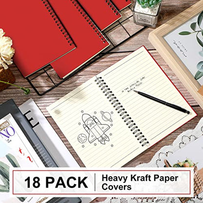 Yahenda 18 Pcs Spiral Notebooks Bulk, A5 8.3 x 5.5 Inch College Ruled Lined Notebooks, 100 Pages Soft Cover Journals for Students Classroom Office Back to School Supplies (Red) - color: Red