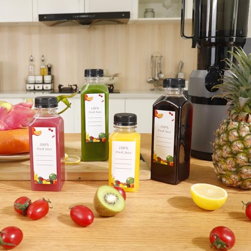 OBKJJ 80pcs 12oz Pcs Juice Bottles, Juice Bottle with Caps Reusable Empty Clear Bottles with Label, Funnel, Brush Bulk Beverage Containers for Juicing, Drinking, Smoothie and Other Beverages (12oz) - size: 12oz