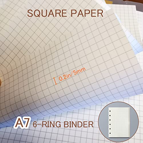 DY.2ten A7 Binder Notebook Refills - 270 Pages Graph Paper + 2 Zipper Binder Pockets + 5 Dividers + Ruler - color: A7 Square Paper