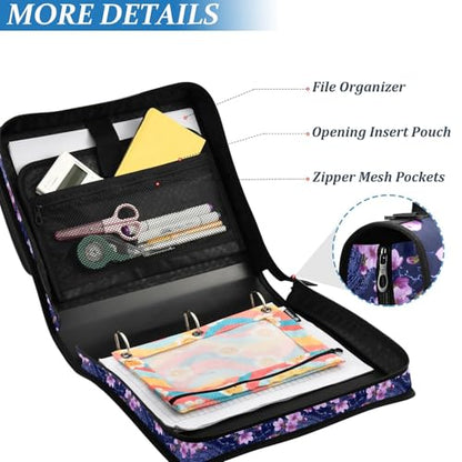 3 Ring Zipper Binder Purple Cherry Blossoms Binders Bag with Shoulder Strap 500 Sheets Paper Organizer Trapper Keeper Documents Storage File Folder for School Office - color: A423
