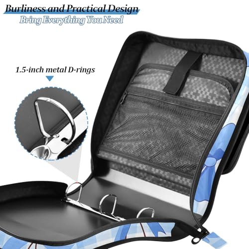 3 Ring Zipper Binder with Shoulder Strap Cherry Blue Bow 1.5 inch Binders Keeper Large Capacity Multi Pockets for School Office Supplies - color: Multi478, size: Fit 500 Sheets