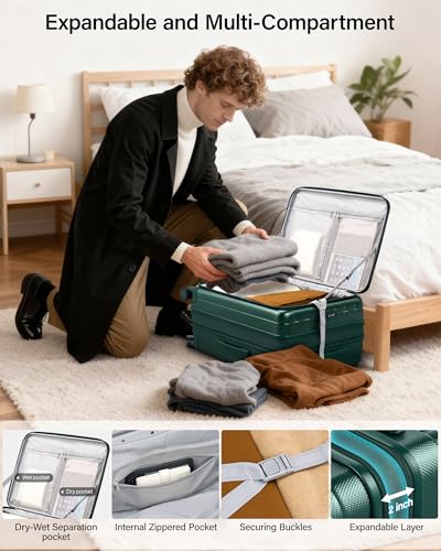 Hanke 26 Inch Expandable Luggage Top Opening Checked Bag Luggage Hard Shell Suitcases with Wheels Lightweight Travel Luggage Heavy Duty Luggage Suitcase with Lock for Woman Men-Blackish Green - color: Blackish Green, size: 26 Inch Expandable