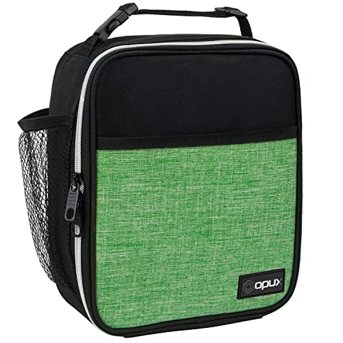 opux Insulated Lunch Bag for Kids Boys Girls, Small Compact Lunch Box with Wide Opening & Mesh Pockets, Reusable Lunch Pail for School, Work, Adults, Men, Women, Heather Green - color: Heather Green