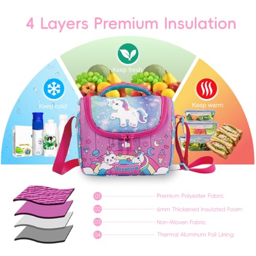 Insulated Lunch Bag for Kids Soft Bag Washable with Strap Reusable Toddler Lunch box School Supplies Food Carrier Snacks Picnic(Multi) - color: Pink