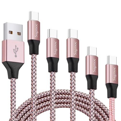 Type C Charger Cable Rosegold - Sagmoc USB C Rapid Charging Cord Nylon Braided【5 Pack】 10FT 2X6FT 3FT 2FT for Phone 15/16 Series Plsus, Note 8, LG G6 G5 V30 V20, Google Pixel/XL(2.0) - color: Rosegold
