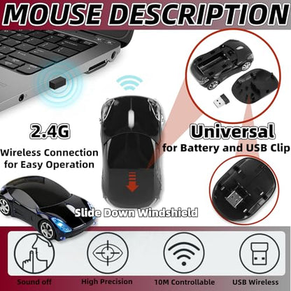 Black Wireless Mouse，Mini Car Computer Mouse，1600DPI 2.4G with USB Receiver, Ergonomic Cute Computer Mice for Laptop, PC, Windows, Mac OS (Black) - color: Black