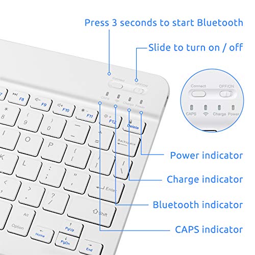 Wireless Keyboard for Amazon Fire HD 8 Tablet,Universal Slim Portable Bluetooth Keyboard Compatible with Amazon Fire Tablet HD 8 Keyboard with Built in Rechargeable Battery,White