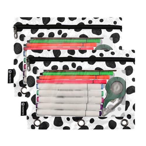 2 Pack 3 Ring Binder Pencil Pouch Dalmatian Pencil Case Pencil Bags with Zipper, Clear PVC Binder Pockets for Office Daily Supplies - color: Color 6