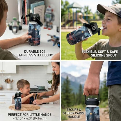 Train Kids Water Bottle 12oz Stainless Steel Insulated Bottle Vacuum Leak Proof Straw Lid with Double Wall BPA Free School (Color4) - color: Color4