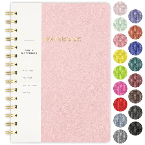 Spiral Notebook-5.75" x 8.125" College Ruled Journal with Inner Pockets and 160 Pages,PU Leather Cover Business Journal, Twin-Wire Binding Notebook Perfect for Office & Home School Supplies Light Pink - color: 007-Light Pink-1pack, size: A5-160 pages