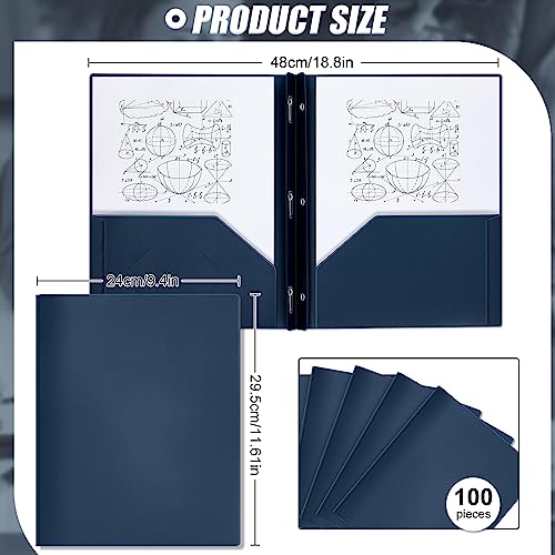 Lincia 100 Pcs Plastic Folders with Pockets and Prong Folders with Prongs 2 Pockets for Office, School for Students, Teachers, Office Workers(Navy Blue) - color: Navy Blue