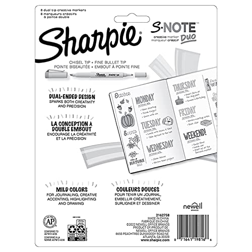 Sharpie S-Note Duo Dual-Ended Creative Highlighters 8/Pkg-Assorted Colors -2154173