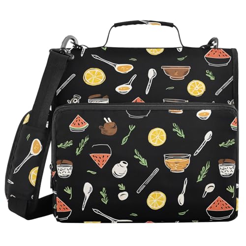 3 Ring Zipper Binder Hand Drawn Watermelon Lemon Binders Bag with Shoulder Strap 500 Sheets Paper Organizer Trapper Keeper Documents Storage File Folder for School Office - color: A2804