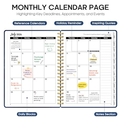 Planner 2026-2027, Academic Year Weekly and Monthly Calender Planner, from Jul 2026 - Jun 2027, Spiral Bound School Planning Book, Perfect for Teacher, Student, Women & Men, A5 (6.3" x 8.5"), Ocean Postmarks - color: X-Ocean Postmarks, size: (6.3"x8.5")a5