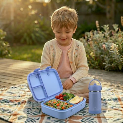 Kids Bento Explorer Lunch Box, 3 No-Mix Compartments, Microwave & Dishwasher Safe, Lightweight with Removable Tray, for Daycare, Preschool, School (Blue Ice) - color: Blue Ice