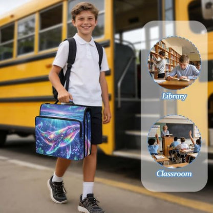 Whale 2-inch 3 Ring Zipper Binder with Shoulder Strap Holds 14 Inch Laptop for Students and Office - color: Whale