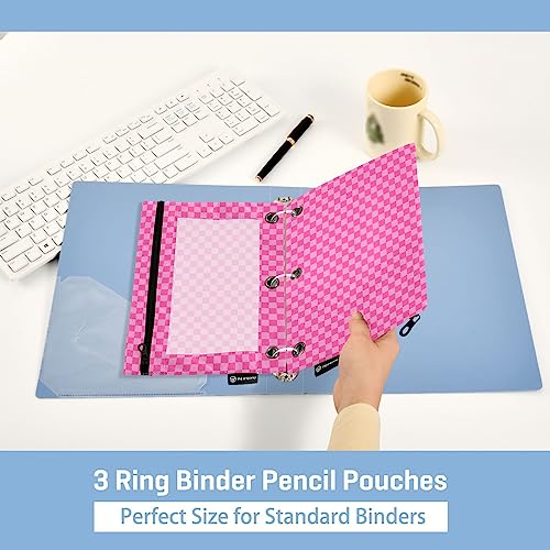 Pink Checkered Pencil Pouch for 3 Ring Binder 2 Pack Binder Pencil Pouches Zippered Clear Pencil Case Cosmetic Bag for Home Office College Supplies - color: 23-pink