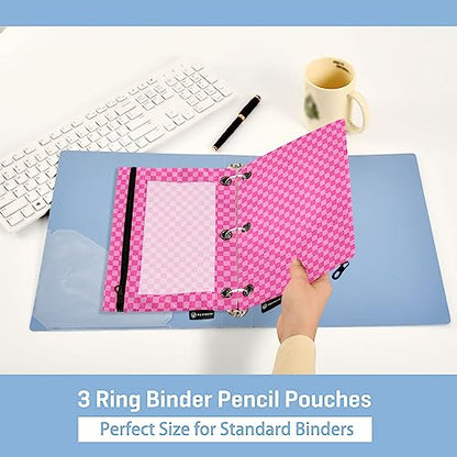 Pink Checkered Pencil Pouch for 3 Ring Binder 2 Pack Binder Pencil Pouches Zippered Clear Pencil Case Cosmetic Bag for Home Office College Supplies - color: 23-pink